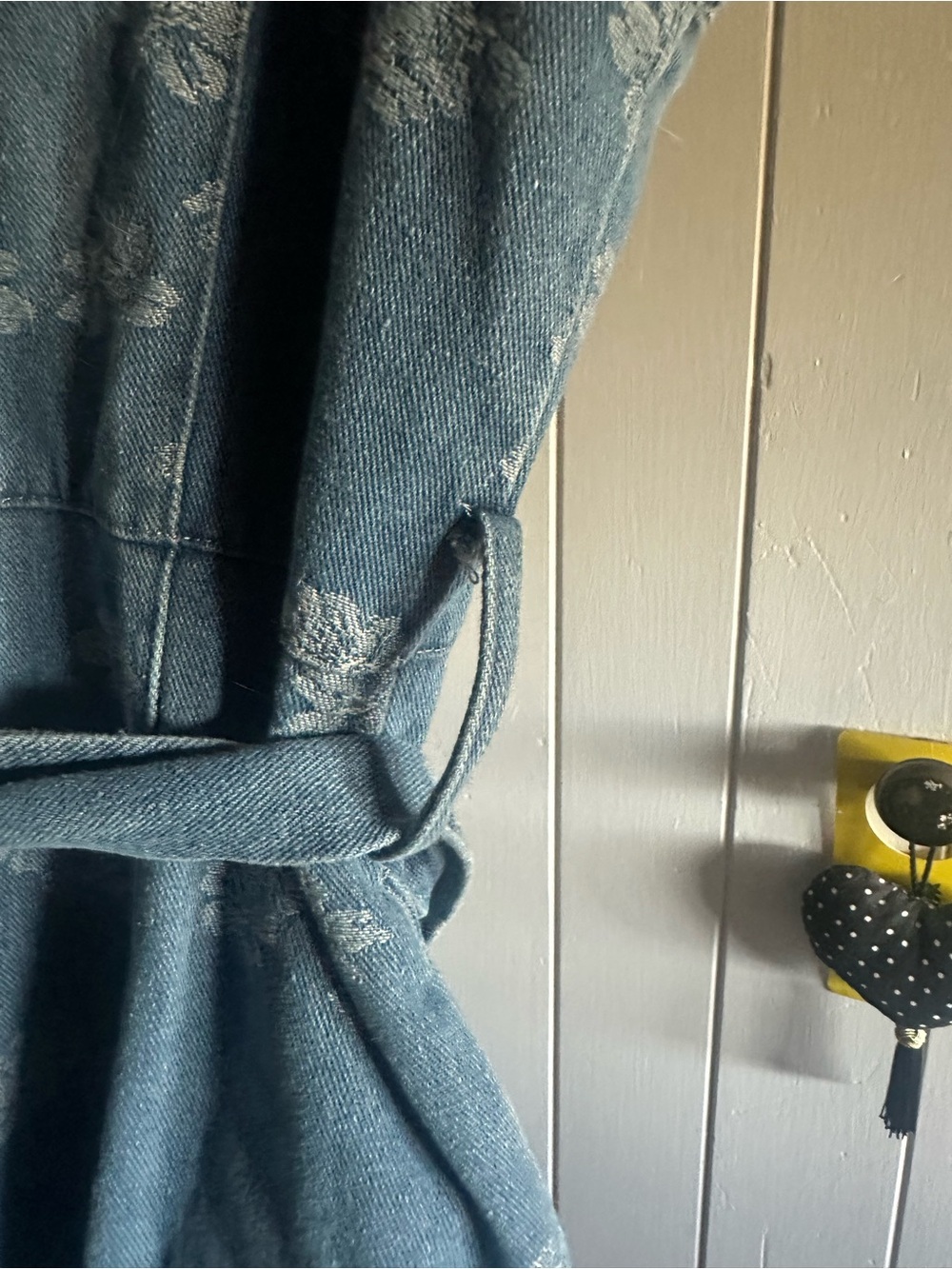 Solitaire Floral Denim Midi Dress Denim Floral Button-Front Dress with Waist Tie - Picture 9 of 13